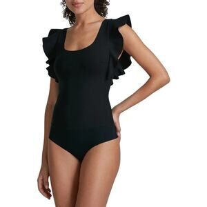 Commando Women's Neoprene Square Neck Ruffle Bodysuit One Piece Size L NWT